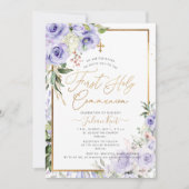 PixDezines H2 Paarse Rozen Eerste Heilige Communie Kaart (Voorkant)