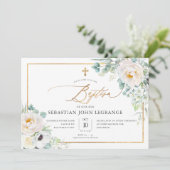 PixDezines H2 Peonies Eucalyptus Baptisme Kaart (Staand voorkant)