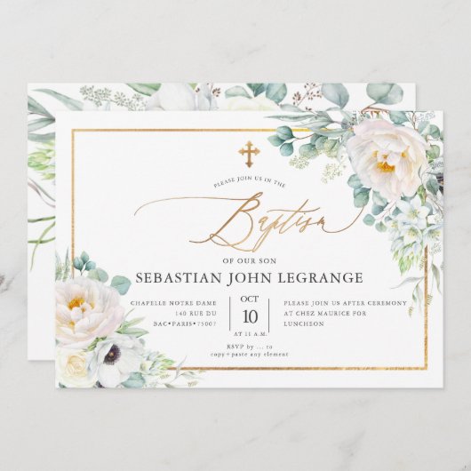 PixDezines H2 Peonies Eucalyptus Baptisme Kaart (Voorkant / Achterkant)