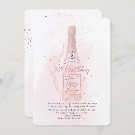 PixDezines H2 Pink Champagne 90 Birthday Bkupfinal Kaart (Voorkant / Achterkant)