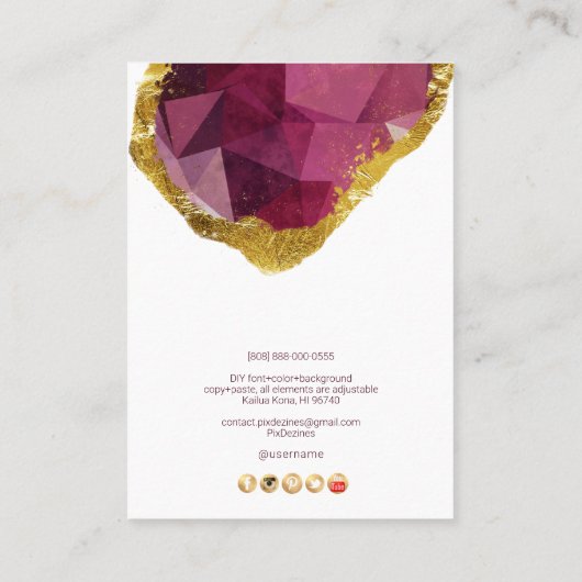 PixDezines H2 Quartz Crystal Garnet Red Business C Visitekaartje (Achterkant)