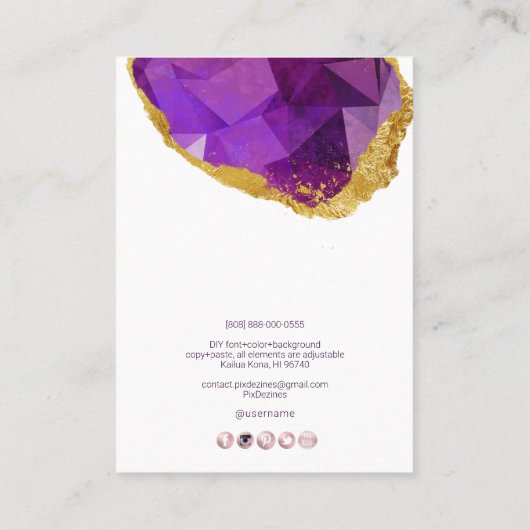 PixDezines H2 Quartz Crystal Rhodolite Garnet Visitekaartje (Achterkant)