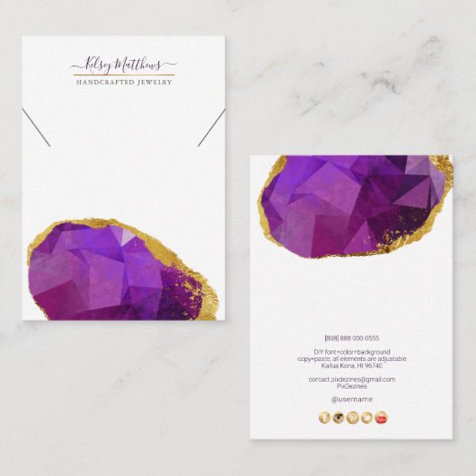 PixDezines H2 Quartz Crystal Rhodolite Garnet Visitekaartje (Voorkant / Achterkant)