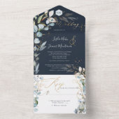 PixDezines H2 Robuust Blue Eucalyptus Gold All In One Uitnodiging (Binnen)