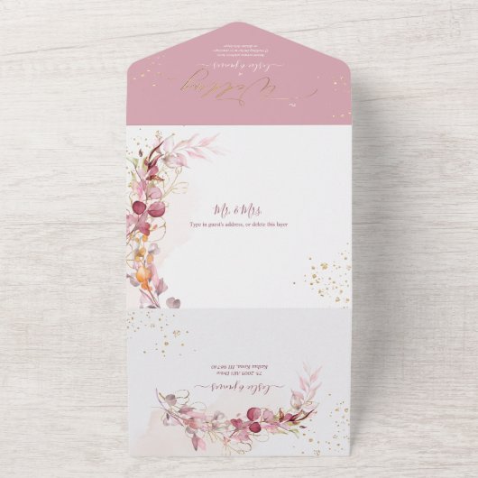 PixDezines H2 Robuust Roos Eucalyptus Gold All In One Uitnodiging (Buitenkant)