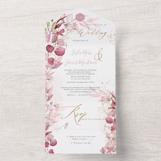 PixDezines H2 Robuust Roos Eucalyptus Gold All In One Uitnodiging (Binnen)