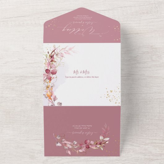 PixDezines H2 Robuust Roos Eucalyptus Gold All In One Uitnodiging (Buitenkant)