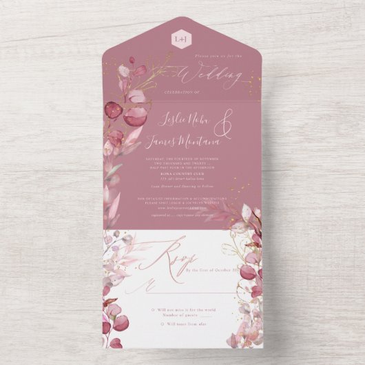 PixDezines H2 Robuust Roos Eucalyptus Gold All In One Uitnodiging (Binnen)