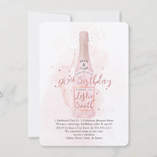 PixDezines H2 Roze Champagne 90 Verjaardag Kaart