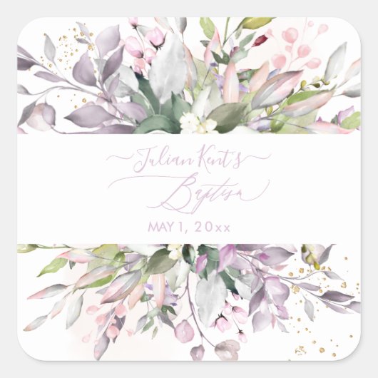 PixDezines H2 Roze Eucalyptus Baptism Classic Roun Vierkante Sticker (Voorkant)