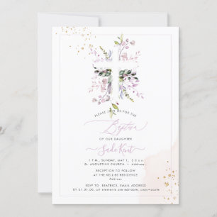 PixDezines H2 Roze Eucalyptus Baptism Uitnodiging