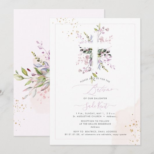 PixDezines H2 Roze Eucalyptus Doop Kaart (Voorkant / Achterkant)