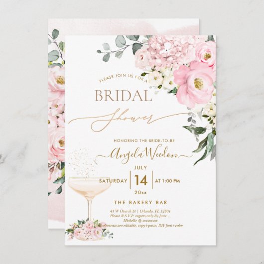 PixDezines H2 Roze Hydrangea Roos Vrijgezellenfees Kaart (Voorkant / Achterkant)