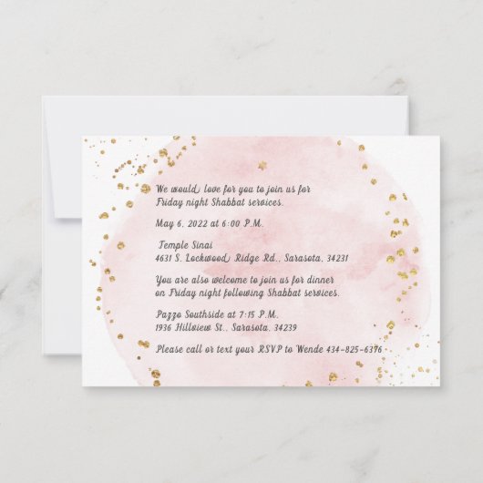 PixDezines H2 Roze katoenvlek Mitzvah Ontvangen in Kaart (Achterkant)