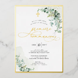 PixDezines H2 Rustic Eucalyptus Première Communère Folie Uitnodiging