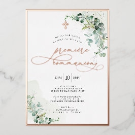 PixDezines H2 Rustic Eucalyptus Première Communère Folie Uitnodiging