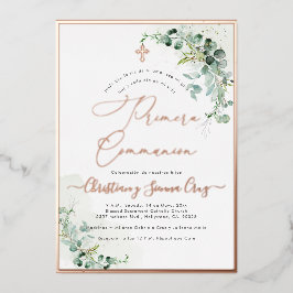 PixDezines H2 Rustic Eucalyptus Primera Communie Folie Uitnodiging