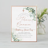 PixDezines H2 Rustic Eucalyptus Primera Communie Folie Uitnodiging (Staand Voorkant)