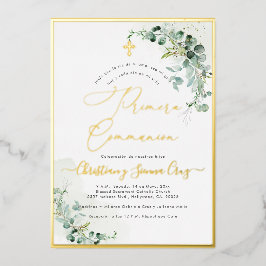 PixDezines H2 Rustic Eucalyptus Primera Communie Folie Uitnodiging