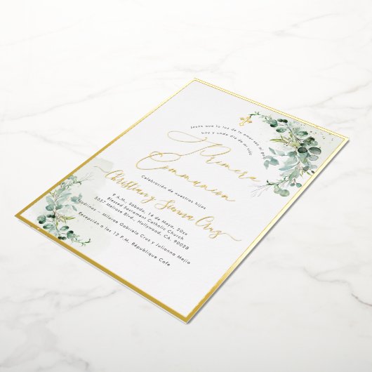 PixDezines H2 Rustic Eucalyptus Primera Communie Folie Uitnodiging (Gedraaid)