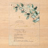 PixDezines H2 Rustic Gum Eucalyptus Confirmation Acryl Uitnodigingen (Voorkant)