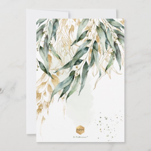 PixDezines H2 Rustic Willow Gum Eucalyptus Baptism Kaart (Achterkant)