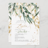 PixDezines H2 Rustic Willow Gum Eucalyptus Baptism Kaart (Voorkant / Achterkant)