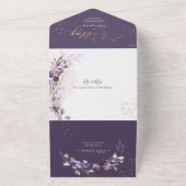 PixDezines H2 Rustieke Stofachtige Paarse Eucalypt All In One Uitnodiging (Buitenkant)