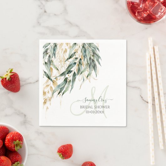 PixDezines H2 Rustieke Willow Eucalyptus Monogram Servet (Insitu)