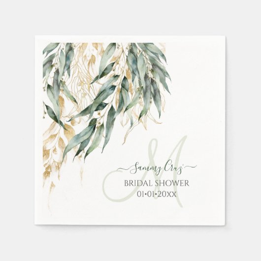 PixDezines H2 Rustieke Willow Eucalyptus Monogram Servet (Voorkant)