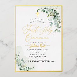 PixDezines H2 Rustige Eucalyptus First Communie Folie Uitnodiging