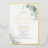 PixDezines H2 Rustige Eucalyptus First Communie Folie Uitnodiging (Voorkant)