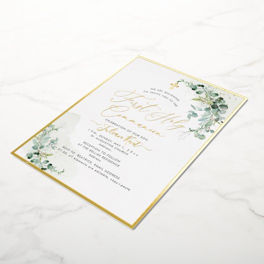 PixDezines H2 Rustige Eucalyptus First Communie Folie Uitnodiging (Gedraaid)