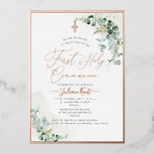 PixDezines H2 Rustige Eucalyptus First Communie Folie Uitnodiging (Voorkant)