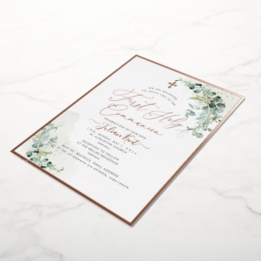 PixDezines H2 Rustige Eucalyptus First Communie Folie Uitnodiging (Gedraaid)