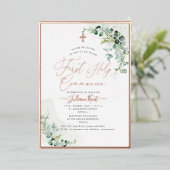 PixDezines H2 Rustige Eucalyptus First Communie Folie Uitnodiging (Staand Voorkant)