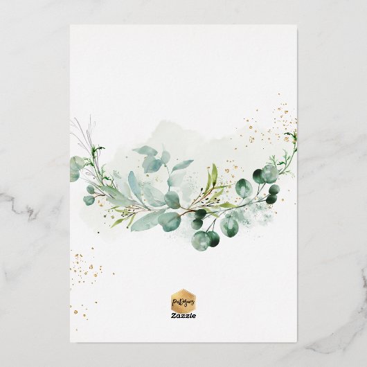 PixDezines H2 Rustige Eucalyptus Primeira Comunhão Folie Uitnodiging (Achterkant)