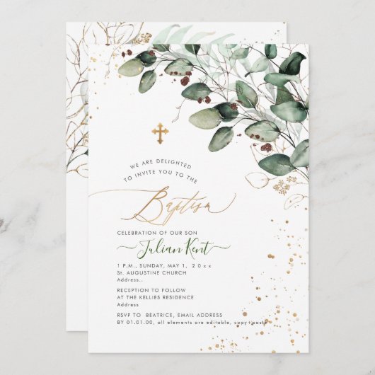 PixDezines H2 Rustisch tandvlees Eucalyptus Baptis Kaart (Voorkant / Achterkant)