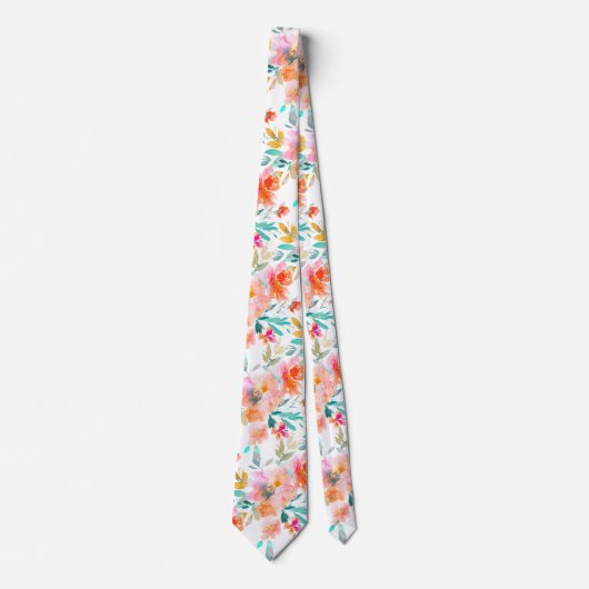 PixDezines H2 Spring Flowers Jade Sinaasappel Stropdas (Voorkant)