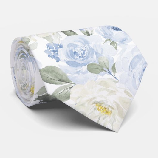PixDezines H2 Stof Blauwe Rozen Stropdas (Opgerold)
