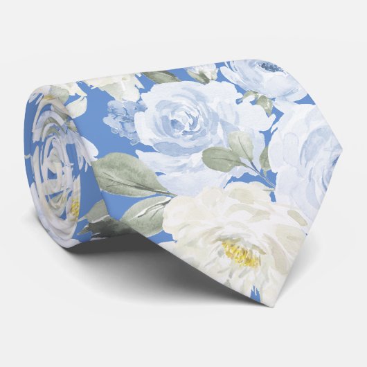 PixDezines H2 Stof Blauwe Rozen Stropdas (Opgerold)