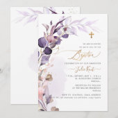 PixDezines H2 Stof Paarse Gum Loof Doop Kaart (Voorkant / Achterkant)