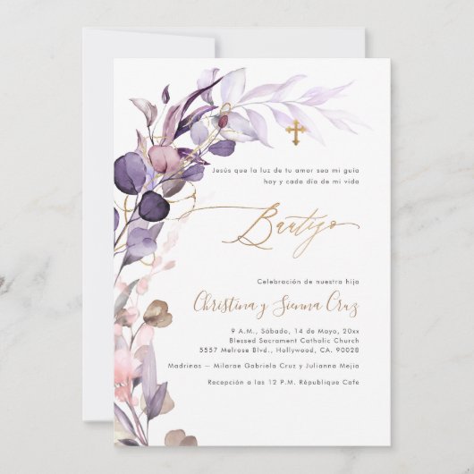 PixDezines H2 Stof Purple Eucalyptus Bautizo Kaart (Voorkant)