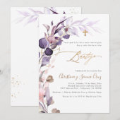 PixDezines H2 Stof Purple Eucalyptus Bautizo Kaart (Voorkant / Achterkant)