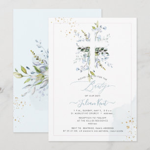 PixDezines H2 Stofblauw Eucalyptus Bautizo Kaart