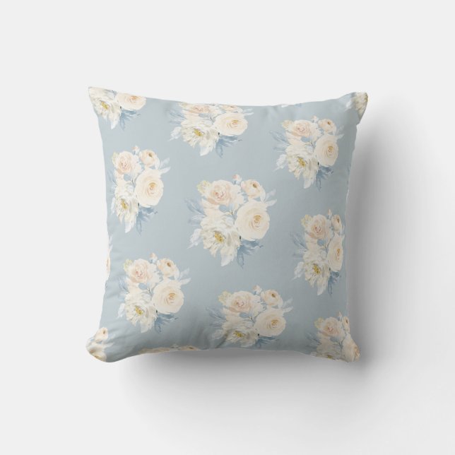PixDezines H2 Stofblauwe Rozen Kussen (Voorkant)