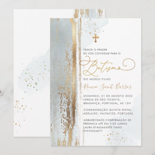 PixDezines H2 Stusty Blue Batismo Kaart (Voorkant / Achterkant)