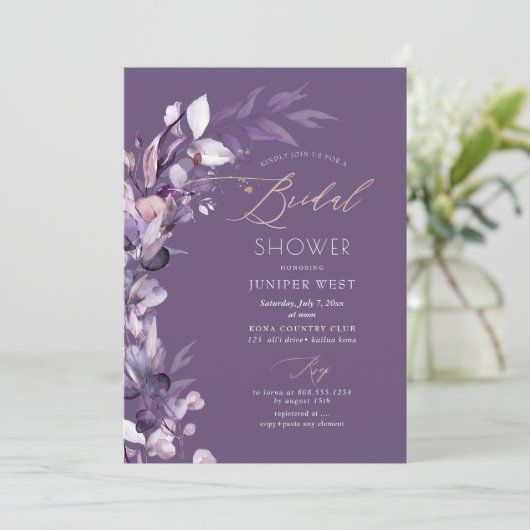 PixDezines H2 Stusty Paarse Eucalyptus Uitnodiging (Staand voorkant)