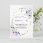 PixDezines H2 Stusty Paarse Rozen Bat Mitzvah Kaart (Staand voorkant)