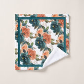 PixDezines H2 Tealgroene Roze Rozen Bad Handdoek (Wasdoekje)